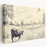 Cow in Nature Illustration Art Print – Tranquil Farm Landscape Decor