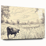 Cow in Nature Illustration Art Print – Tranquil Farm Landscape Decor