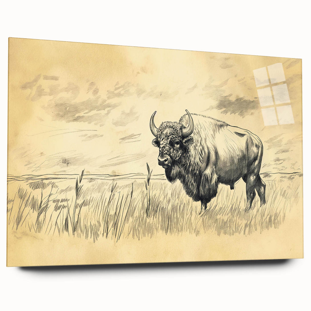Buffalo in Nature Illustration Art Print – Rustic Animal Wall Decor