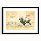 Buffalo in Nature Illustration Art Print – Rustic Animal Wall Decor