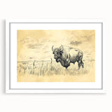 Buffalo in Nature Illustration Art Print – Rustic Animal Wall Decor
