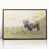 Buffalo in Nature Illustration Art Print – Rustic Animal Wall Decor