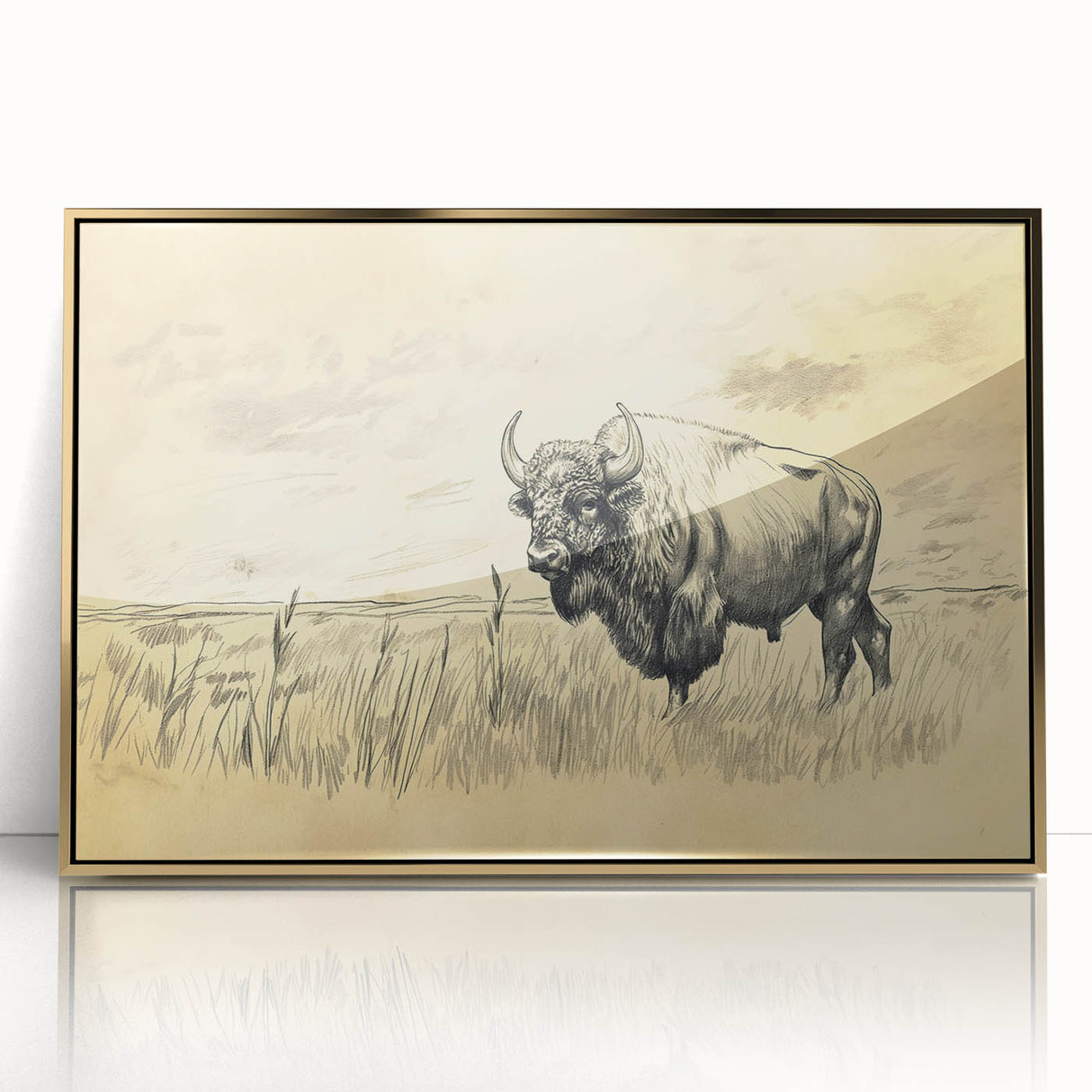 Buffalo in Nature Illustration Art Print – Rustic Animal Wall Decor