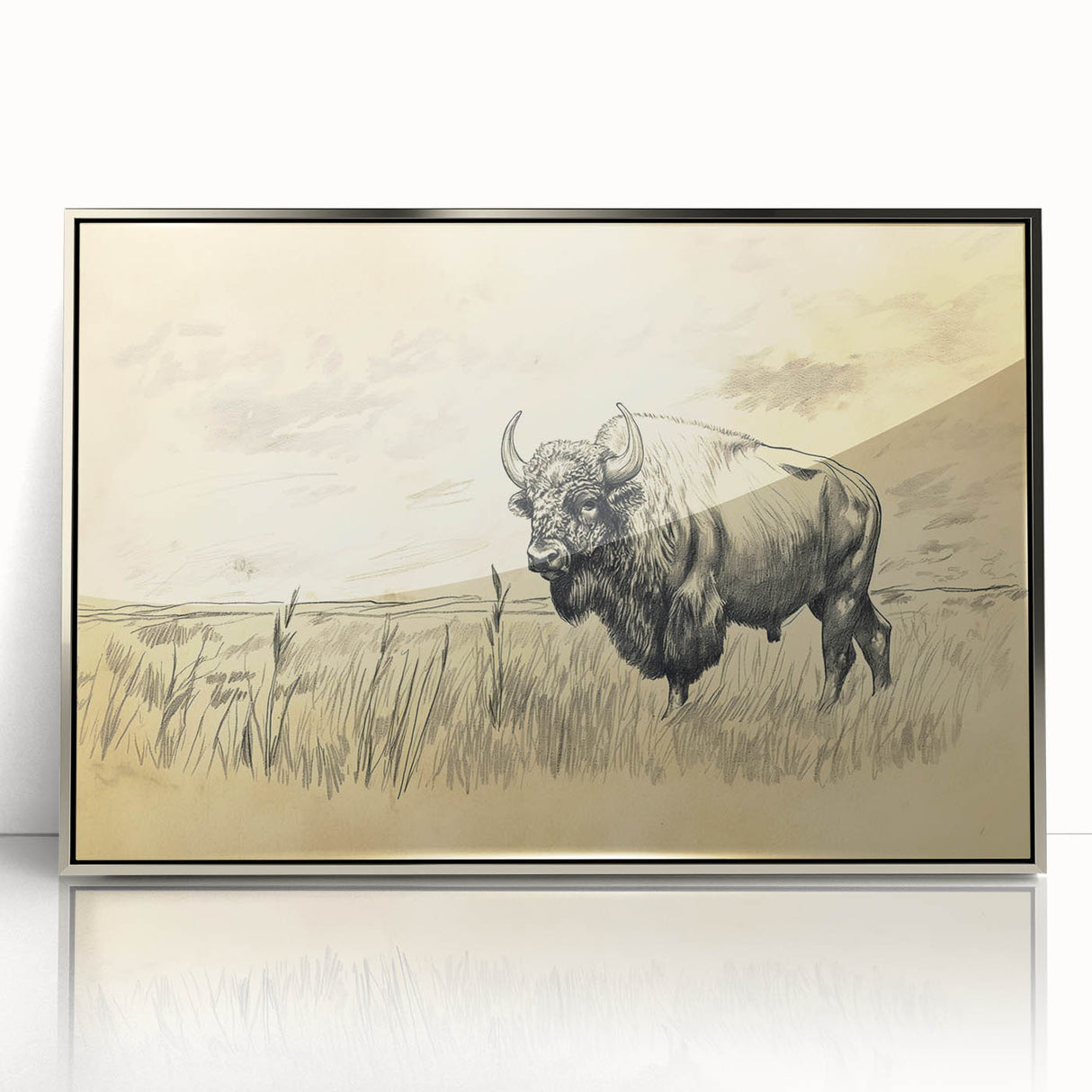 Buffalo in Nature Illustration Art Print – Rustic Animal Wall Decor