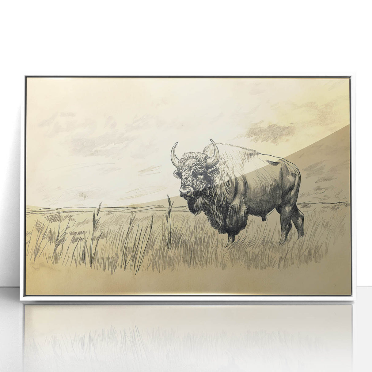 Buffalo in Nature Illustration Art Print – Rustic Animal Wall Decor