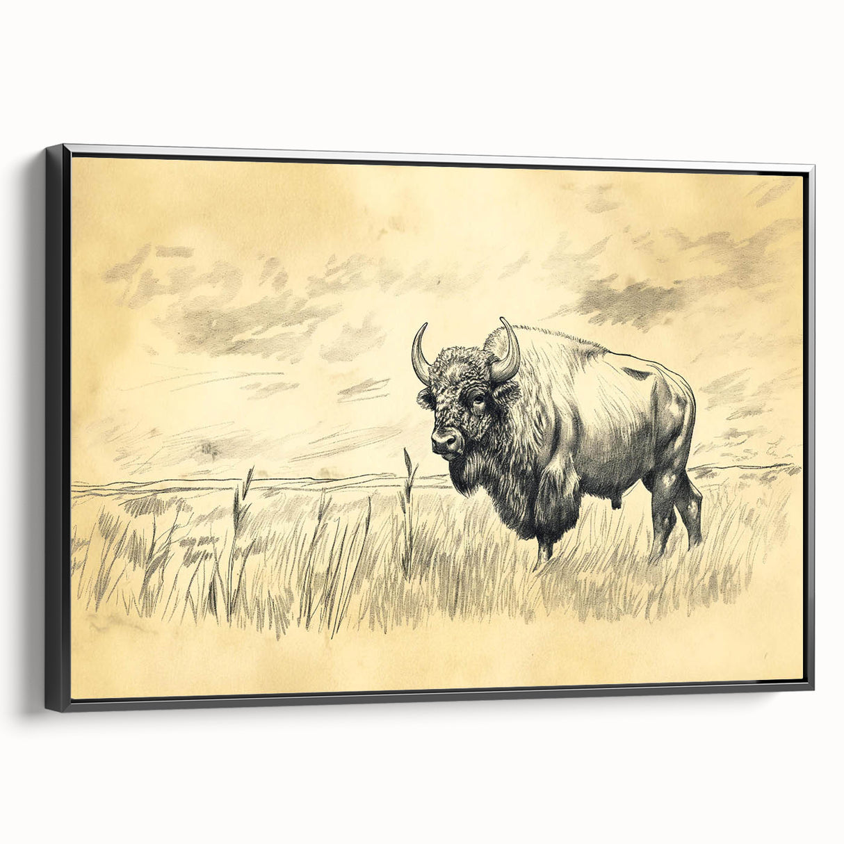 Buffalo in Nature Illustration Art Print – Rustic Animal Wall Decor