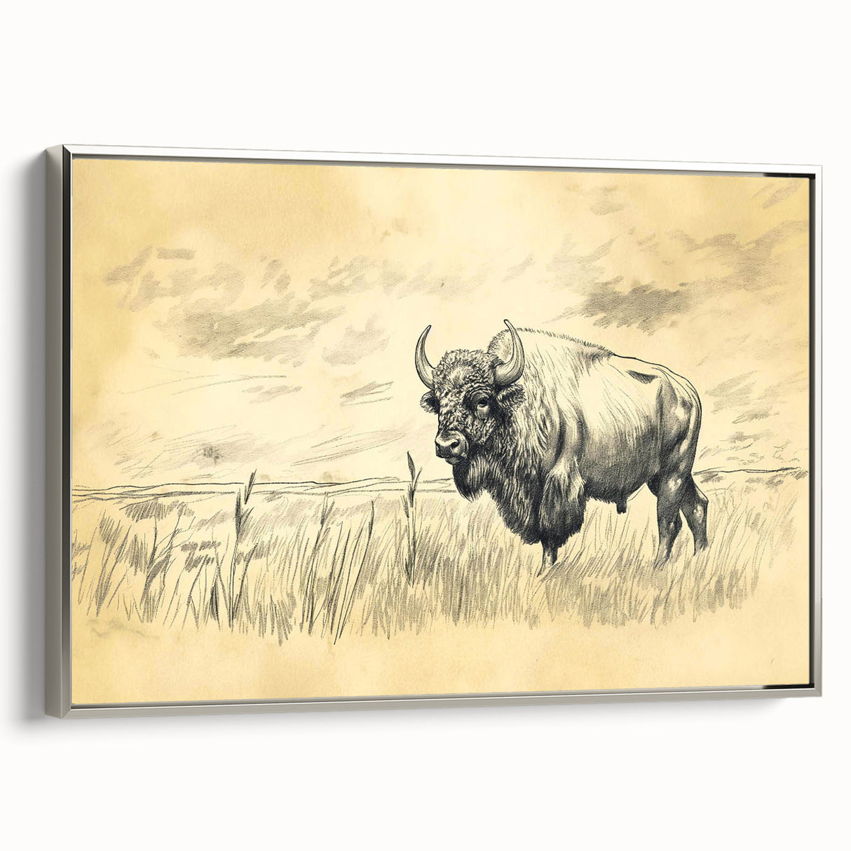 Buffalo in Nature Illustration Art Print – Rustic Animal Wall Decor