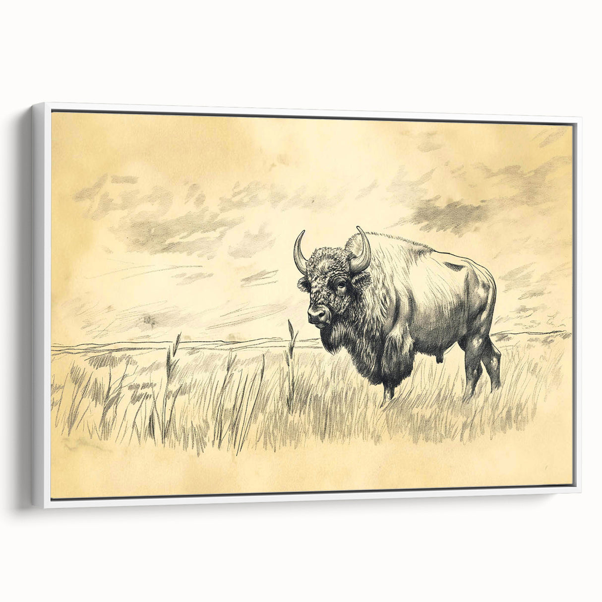 Buffalo in Nature Illustration Art Print – Rustic Animal Wall Decor
