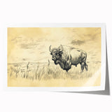 Buffalo in Nature Illustration Art Print – Rustic Animal Wall Decor