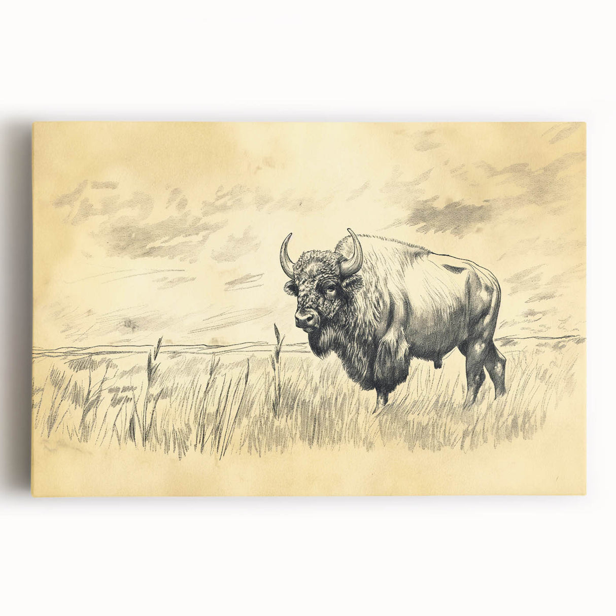 Buffalo in Nature Illustration Art Print – Rustic Animal Wall Decor