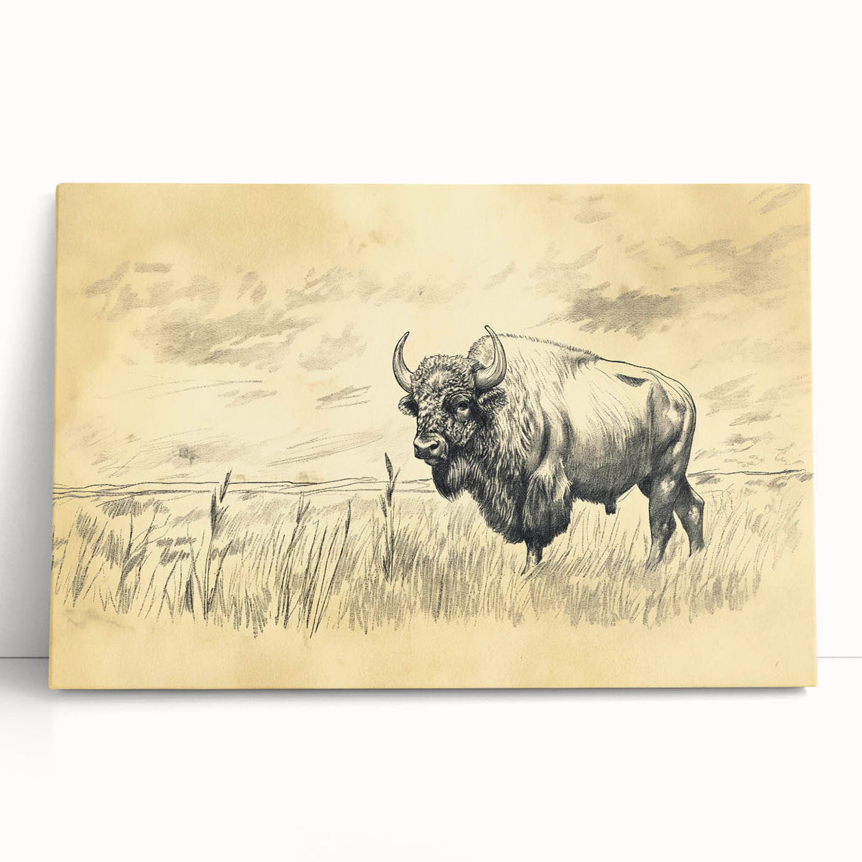 Buffalo in Nature Illustration Art Print – Rustic Animal Wall Decor
