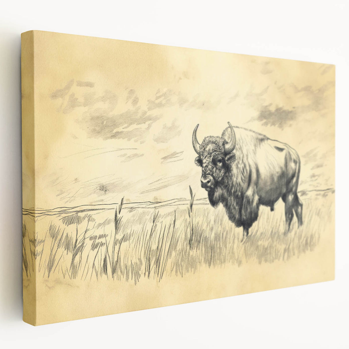 Buffalo in Nature Illustration Art Print – Rustic Animal Wall Decor