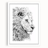 Lion Illustration Art Print – Intricate Black and White Animal Decor