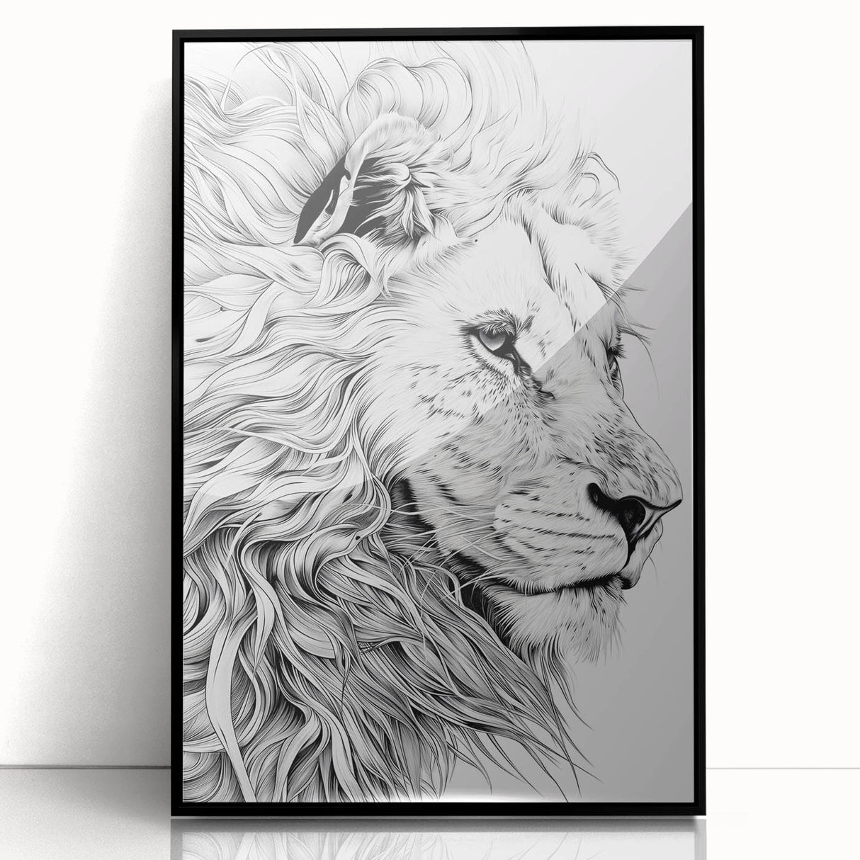 Lion Illustration Art Print – Intricate Black and White Animal Decor
