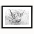 Intricate Cow Illustration Art Print – Detailed Nature-Inspired Decor