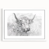 Intricate Cow Illustration Art Print – Detailed Nature-Inspired Decor