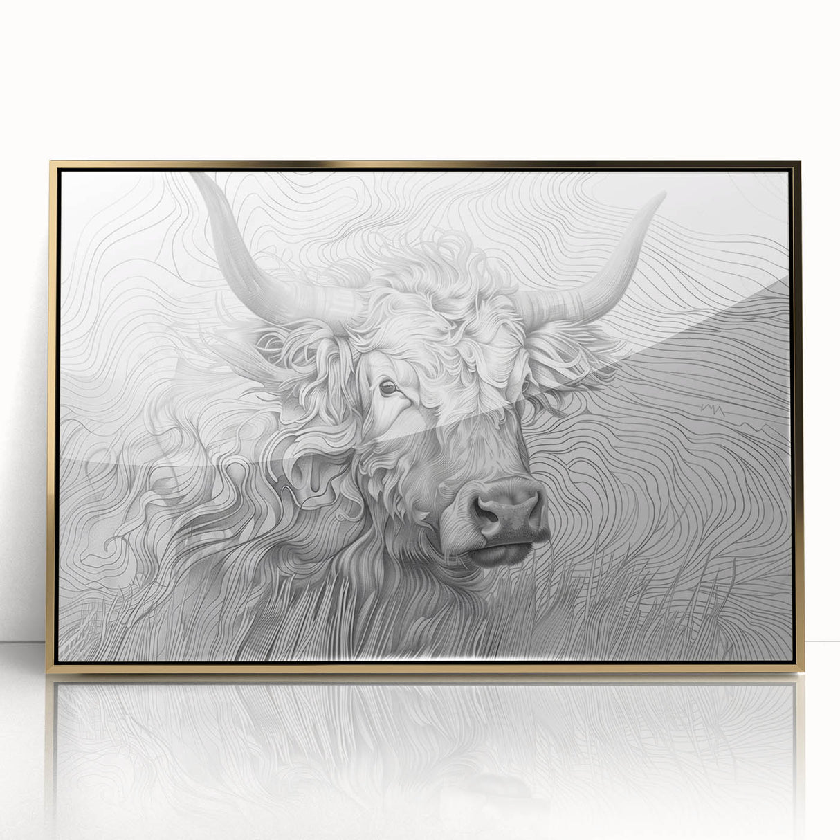 Intricate Cow Illustration Art Print – Detailed Nature-Inspired Decor