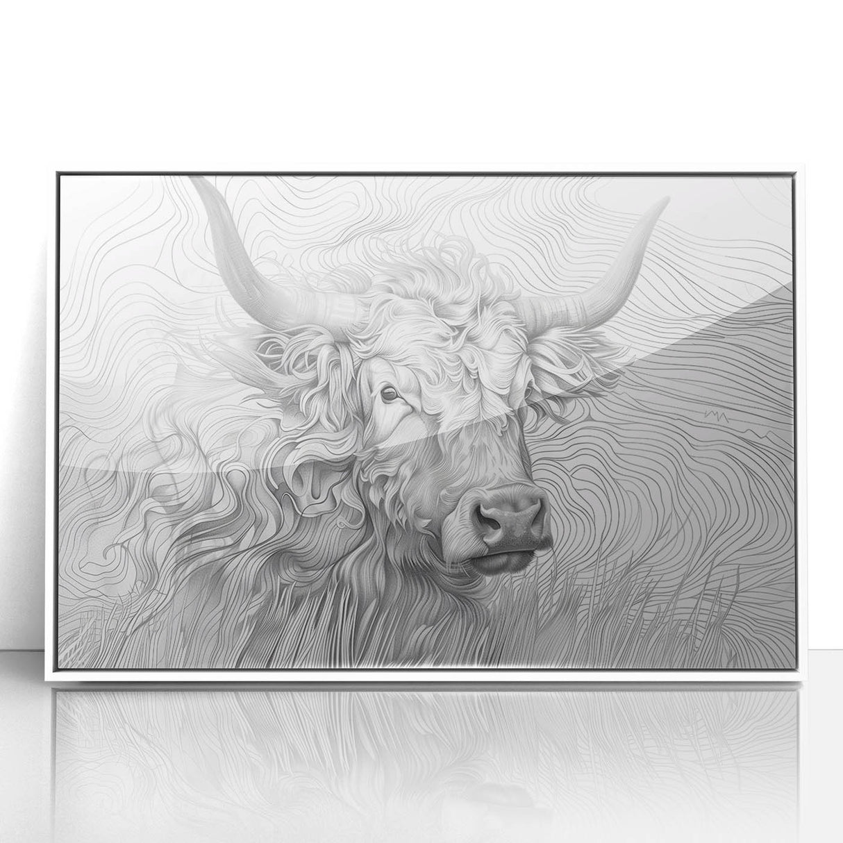 Intricate Cow Illustration Art Print – Detailed Nature-Inspired Decor