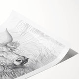 Intricate Cow Illustration Art Print – Detailed Nature-Inspired Decor