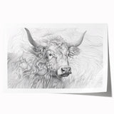 Intricate Cow Illustration Art Print – Detailed Nature-Inspired Decor