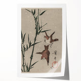 Vintage Animal Art - Birds in Flight with Bamboo - Retro Animal Prints