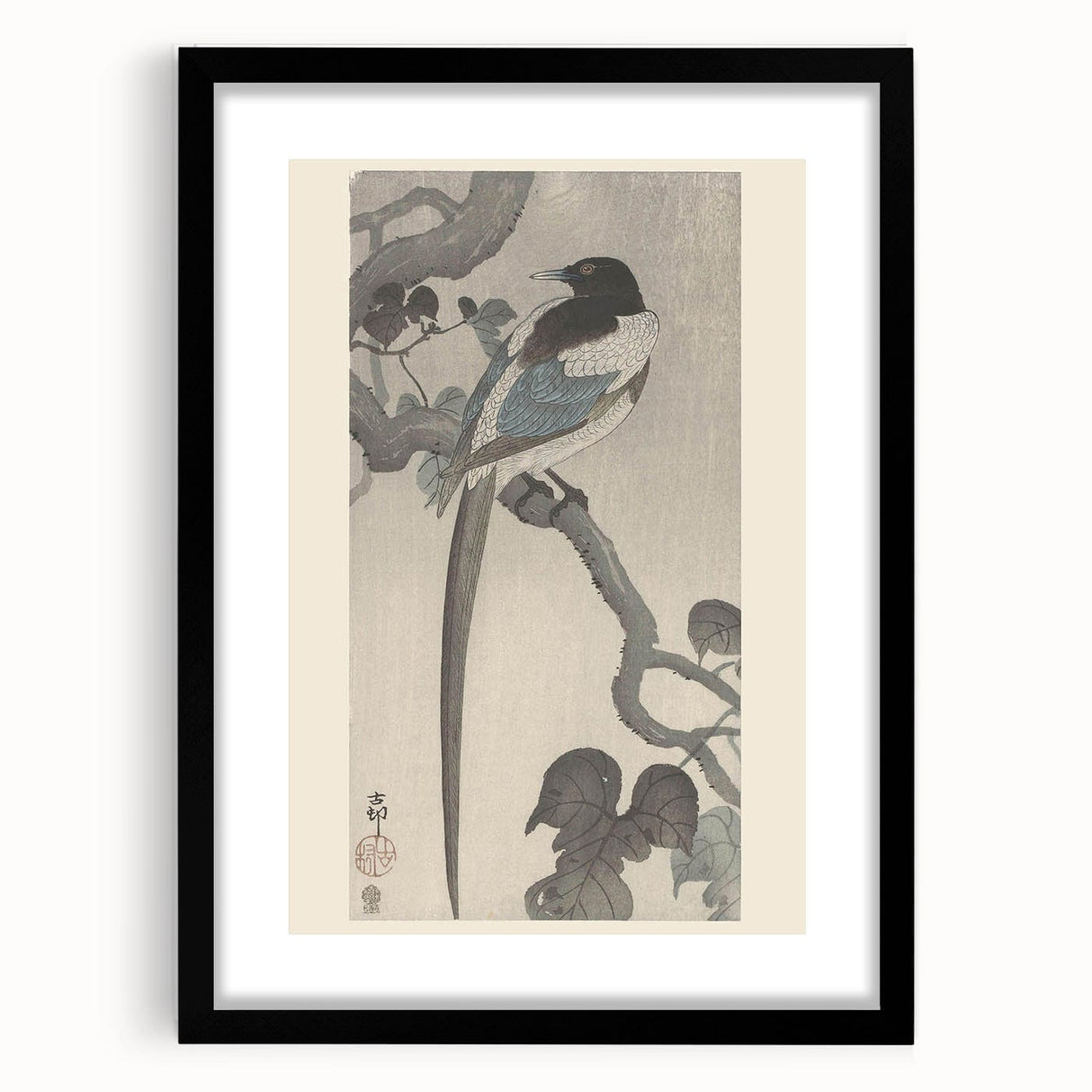 Vintage Animal Art - Perched Bird on Branch - Retro Animal Prints