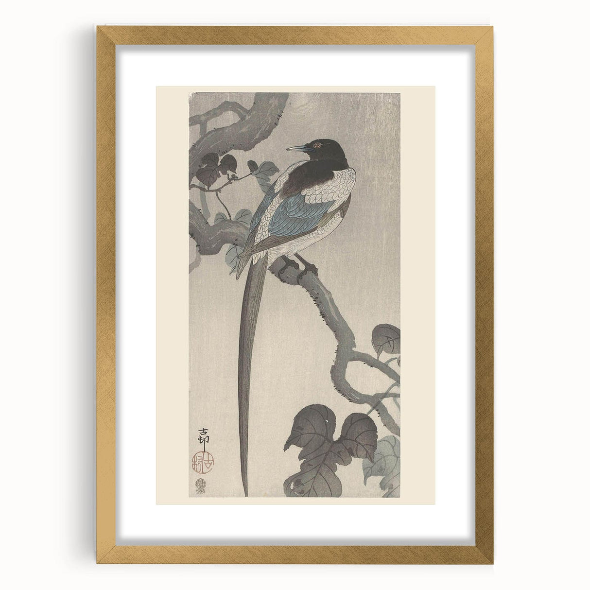 Vintage Animal Art - Perched Bird on Branch - Retro Animal Prints