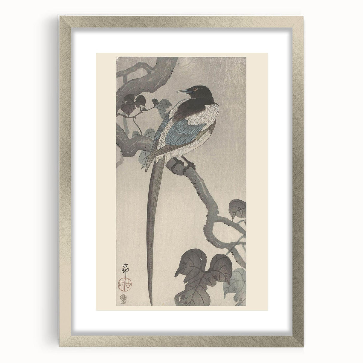 Vintage Animal Art - Perched Bird on Branch - Retro Animal Prints