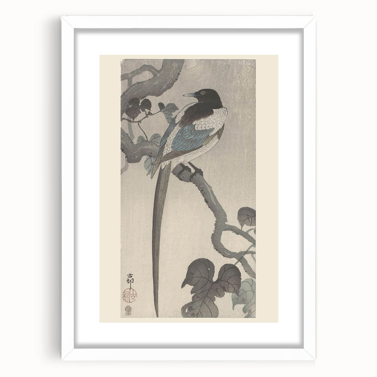 Vintage Animal Art - Perched Bird on Branch - Retro Animal Prints