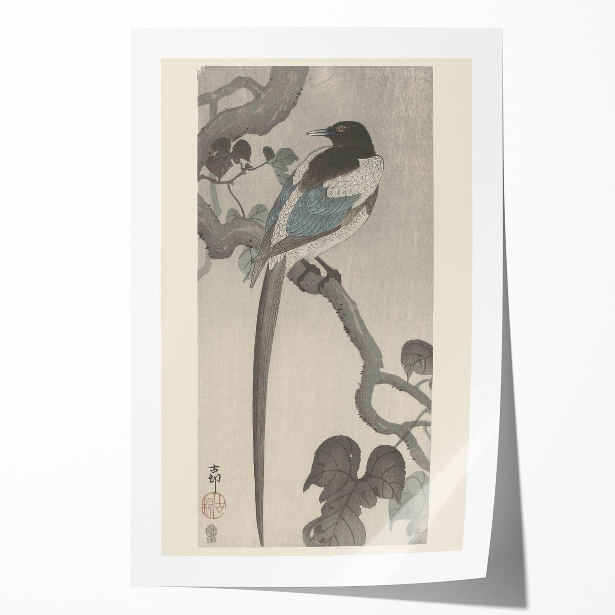 Vintage Animal Art - Perched Bird on Branch - Retro Animal Prints