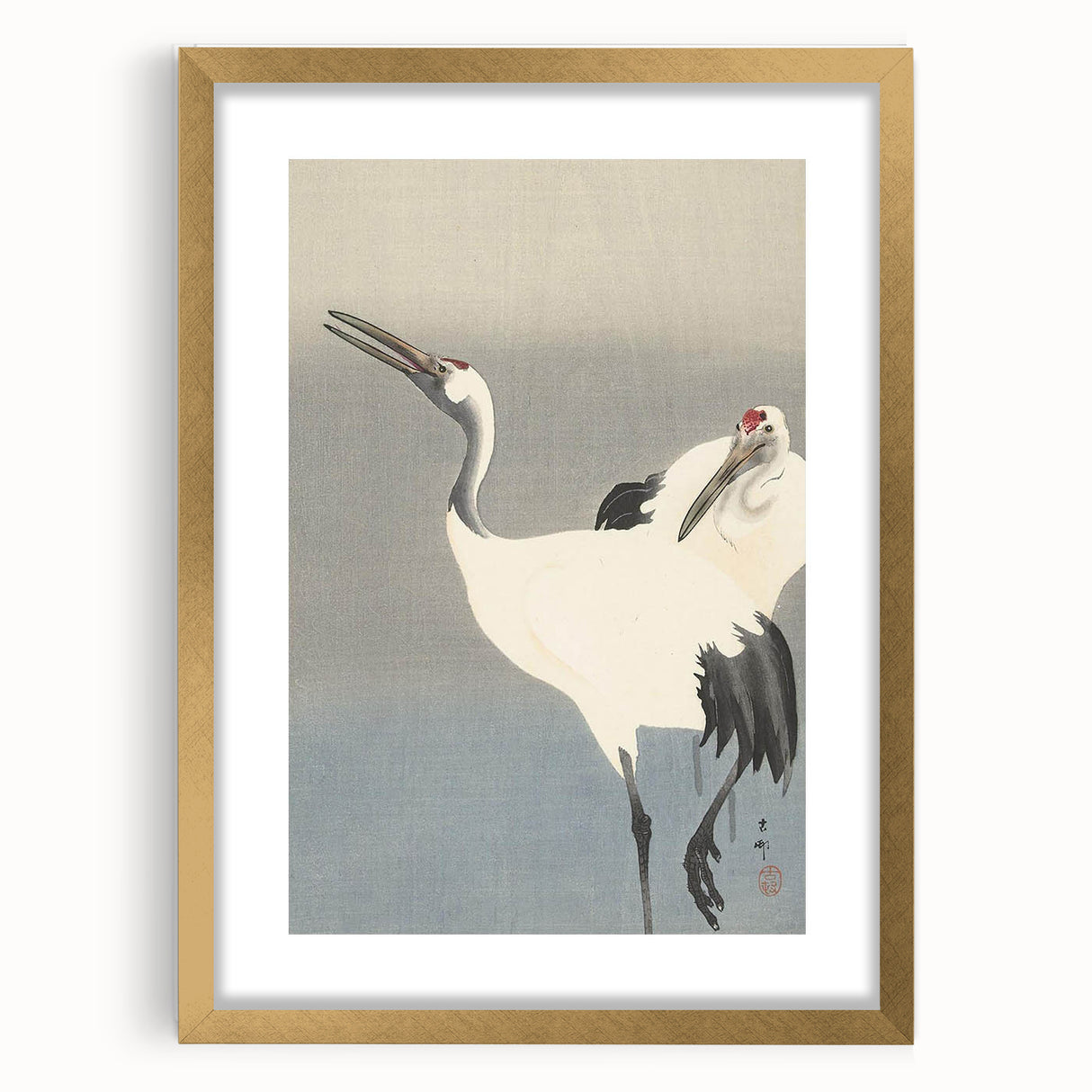 Vintage Animal Art - Cranes in Graceful Stance - Retro Animal Prints