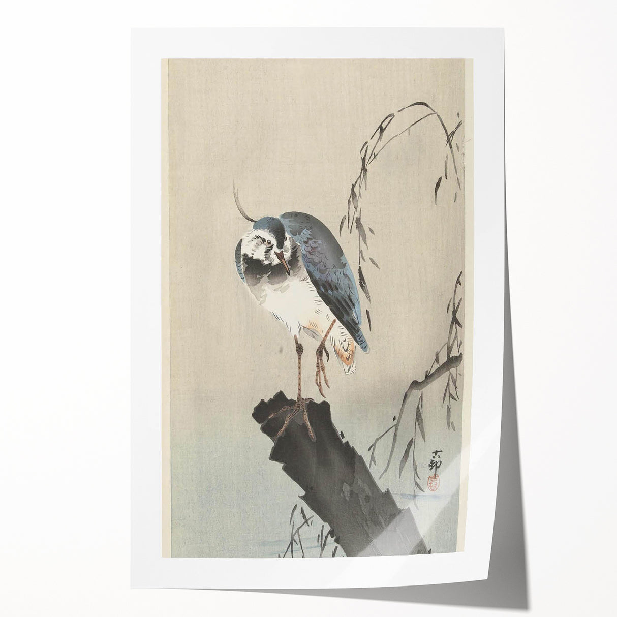 Vintage Animal Art - Perched Bird on Branch - Retro Animal Prints