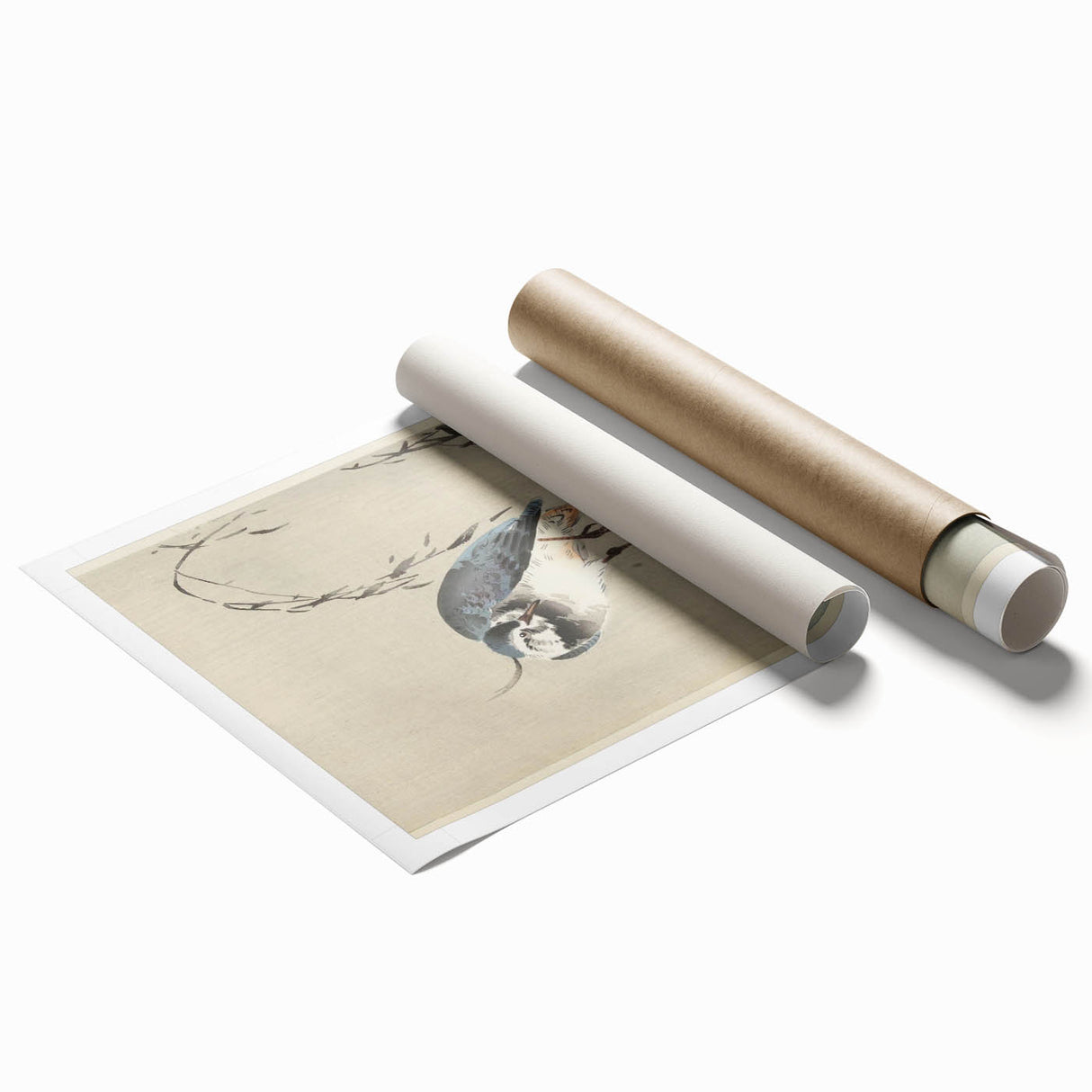 Vintage Animal Art - Perched Bird on Branch - Retro Animal Prints
