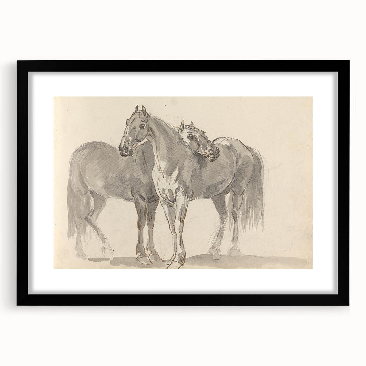 Vintage Horse Duo Illustration - Elegant Animal Wall Art Print