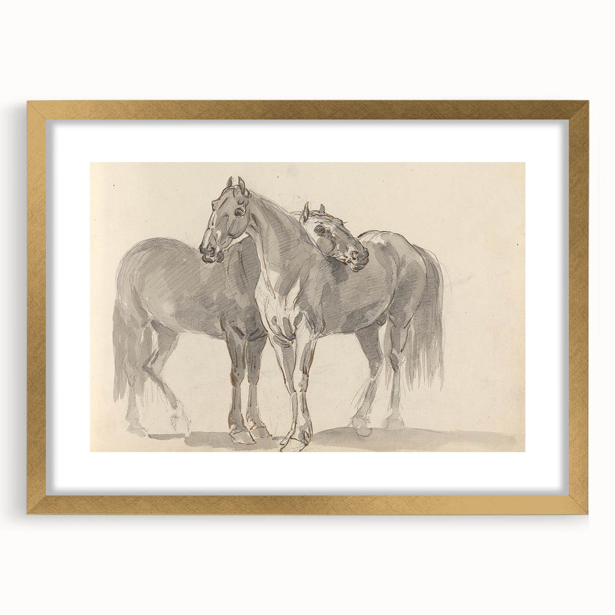 Vintage Horse Duo Illustration - Elegant Animal Wall Art Print