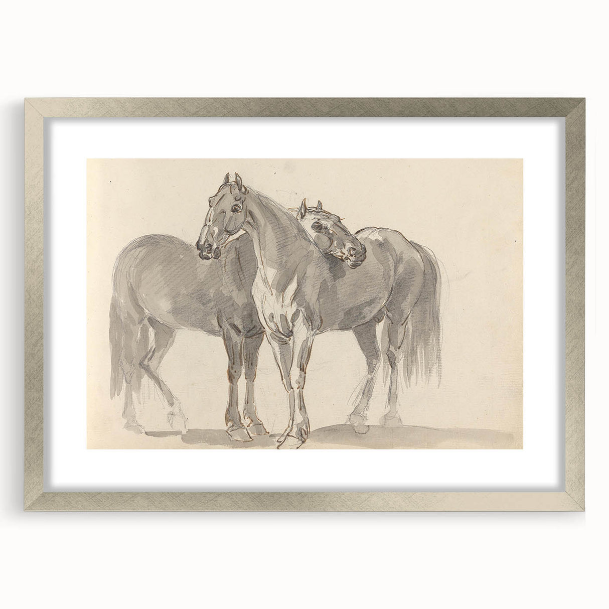 Vintage Horse Duo Illustration - Elegant Animal Wall Art Print