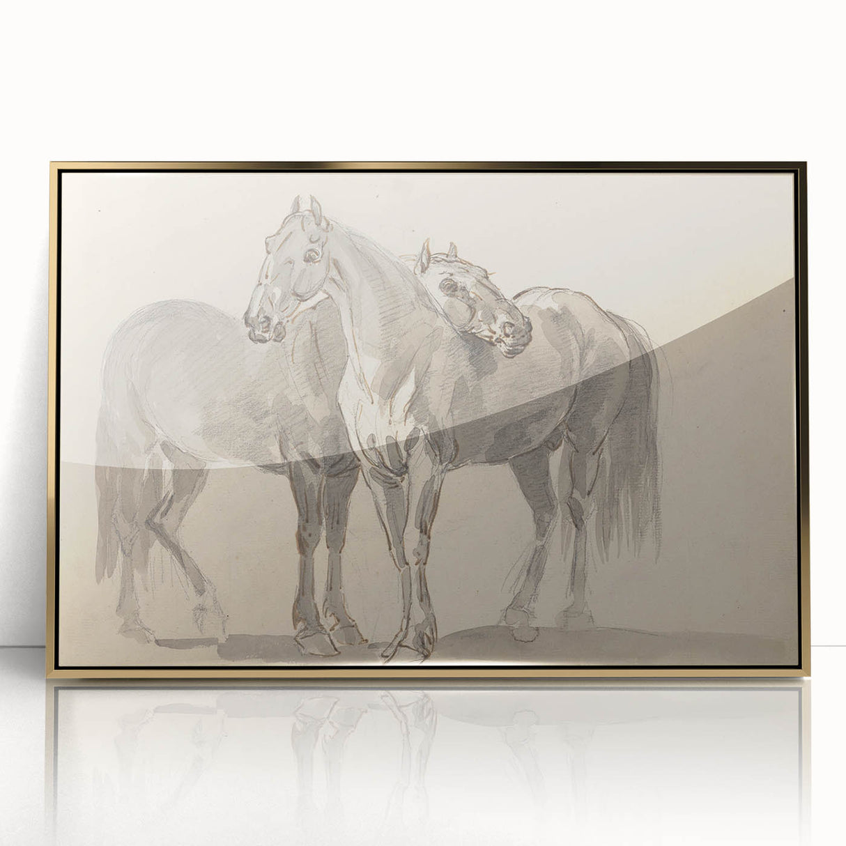 Vintage Horse Duo Illustration - Elegant Animal Wall Art Print