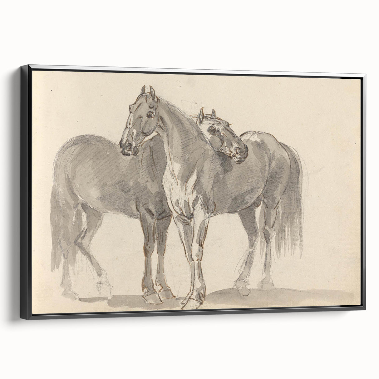 Vintage Horse Duo Illustration - Elegant Animal Wall Art Print