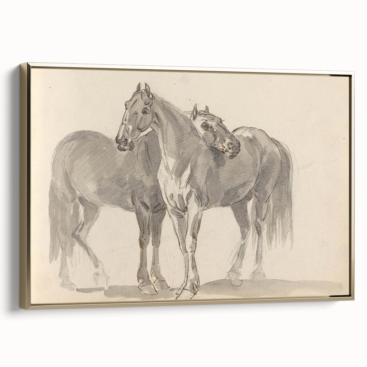 Vintage Horse Duo Illustration - Elegant Animal Wall Art Print