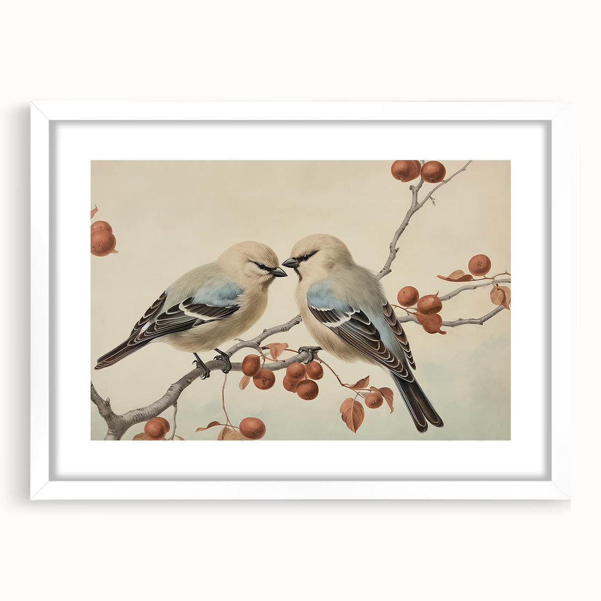 Vintage Animal Art: Birds on Branch Illustration Print