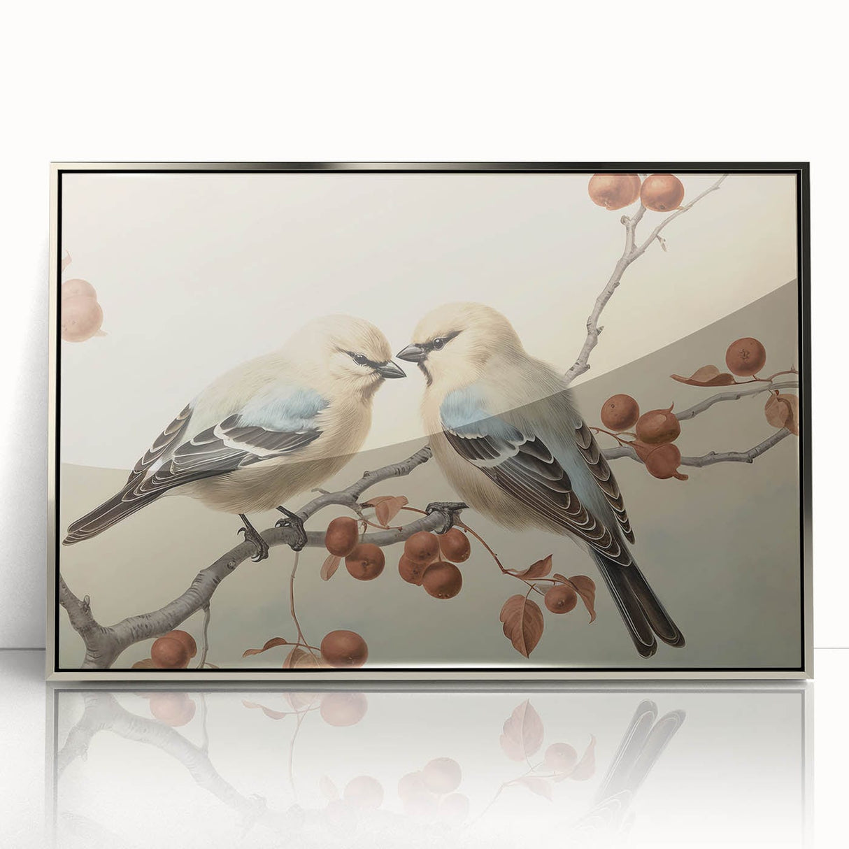 Vintage Animal Art: Birds on Branch Illustration Print