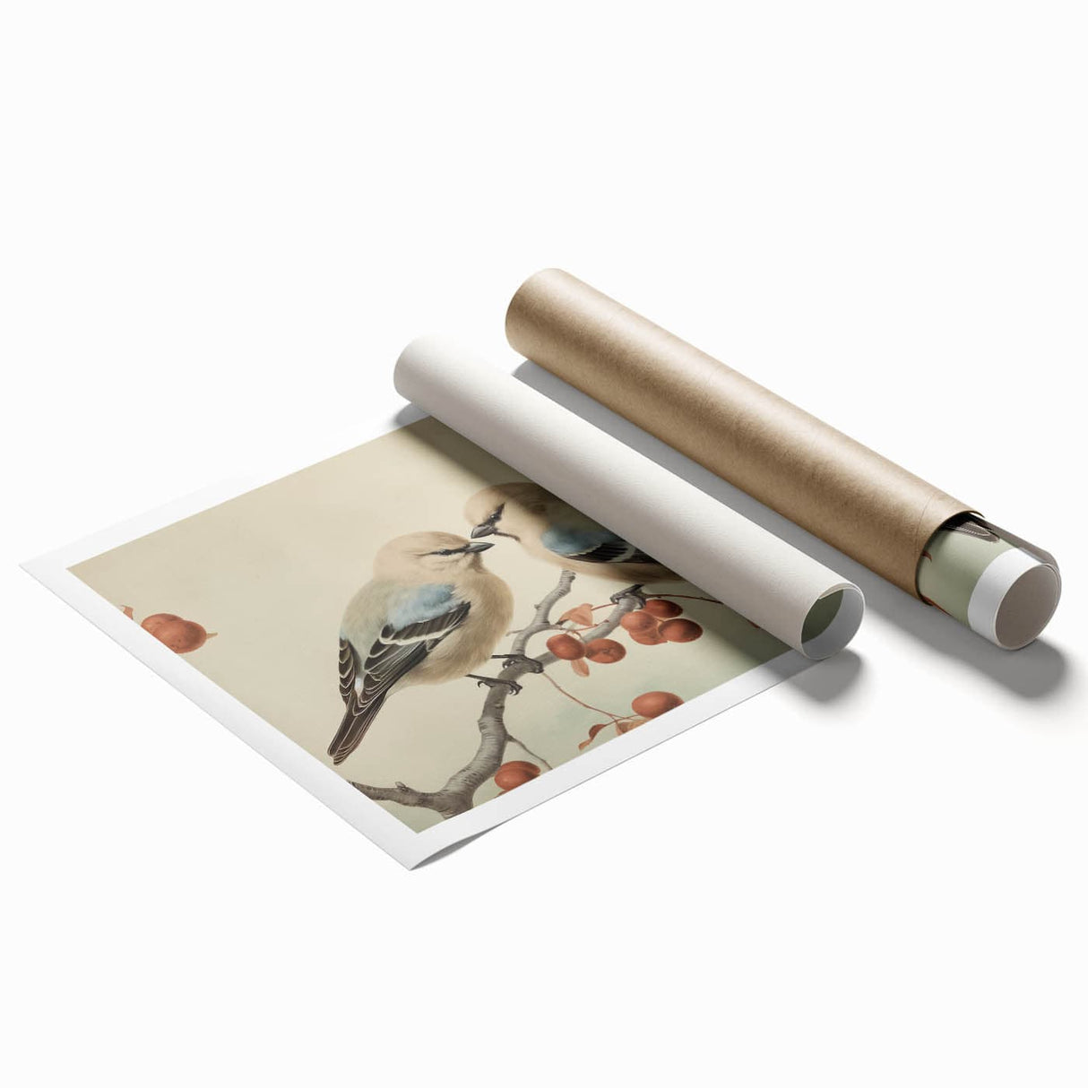 Vintage Animal Art: Birds on Branch Illustration Print