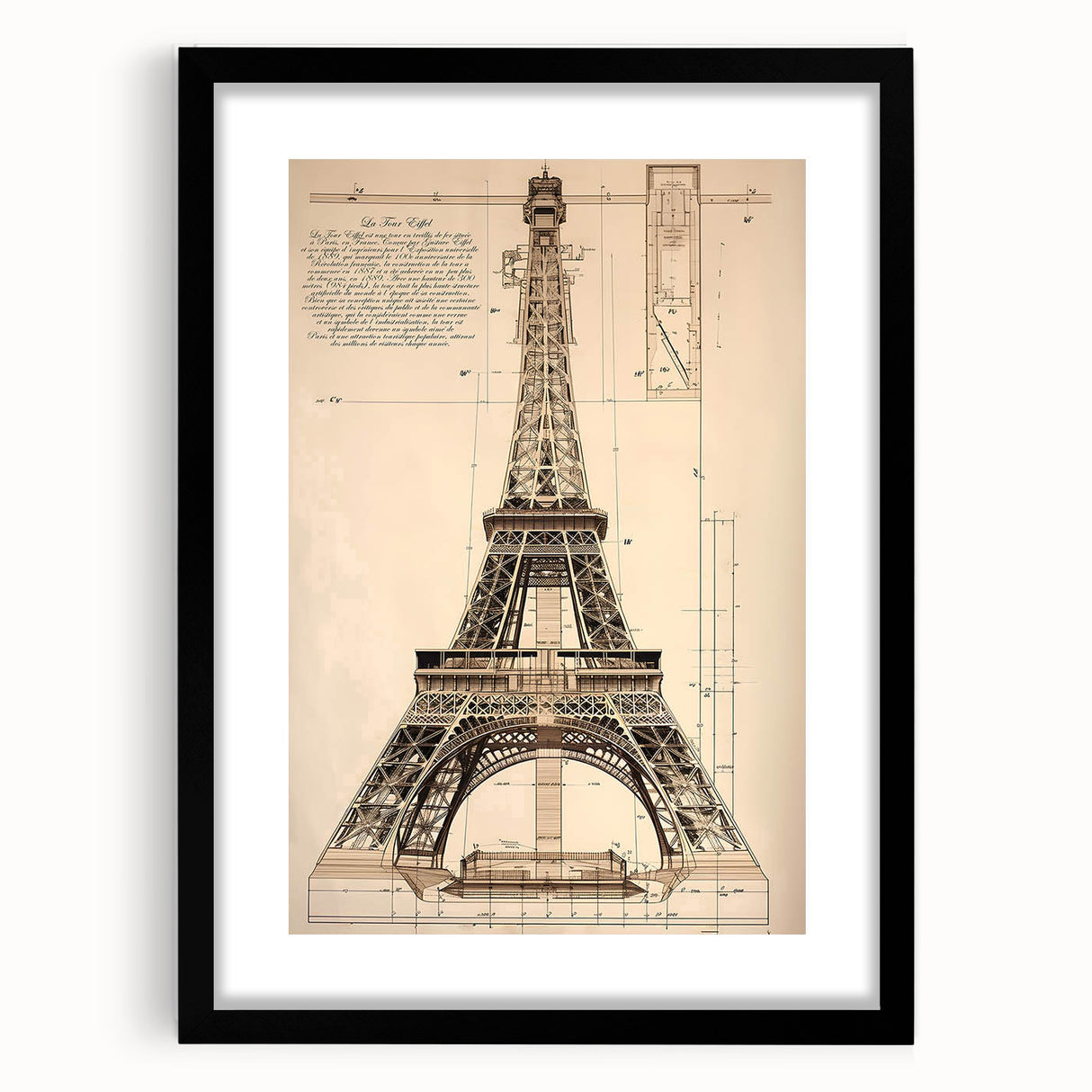 Vintage Eiffel Tower Architectural Wall Art – Historic Building Print