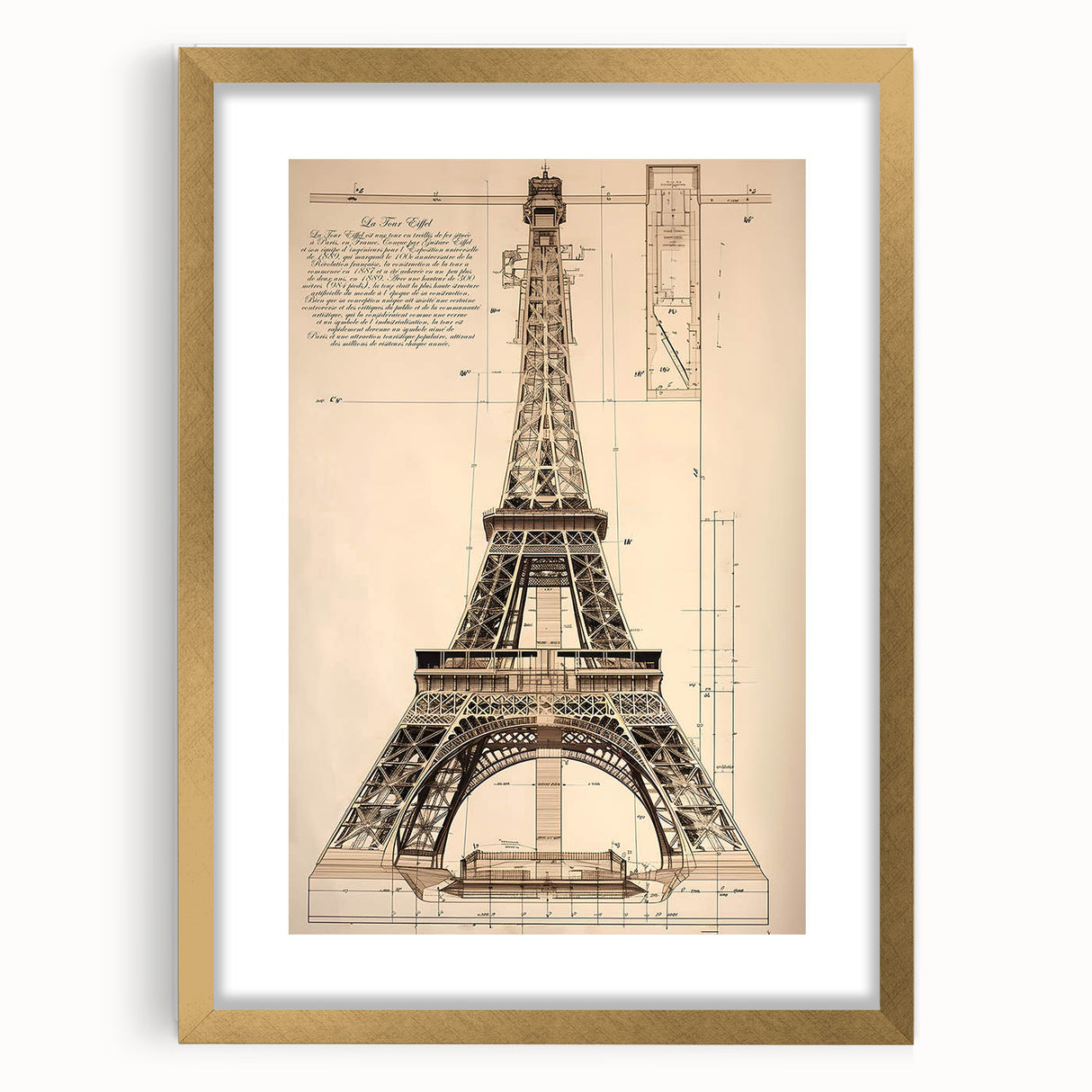 Vintage Eiffel Tower Architectural Wall Art – Historic Building Print