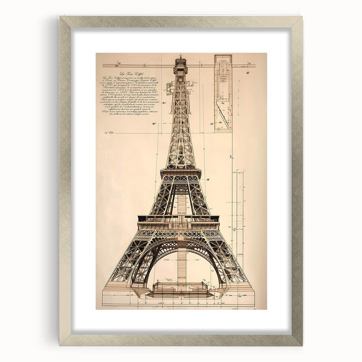 Vintage Eiffel Tower Architectural Wall Art – Historic Building Print