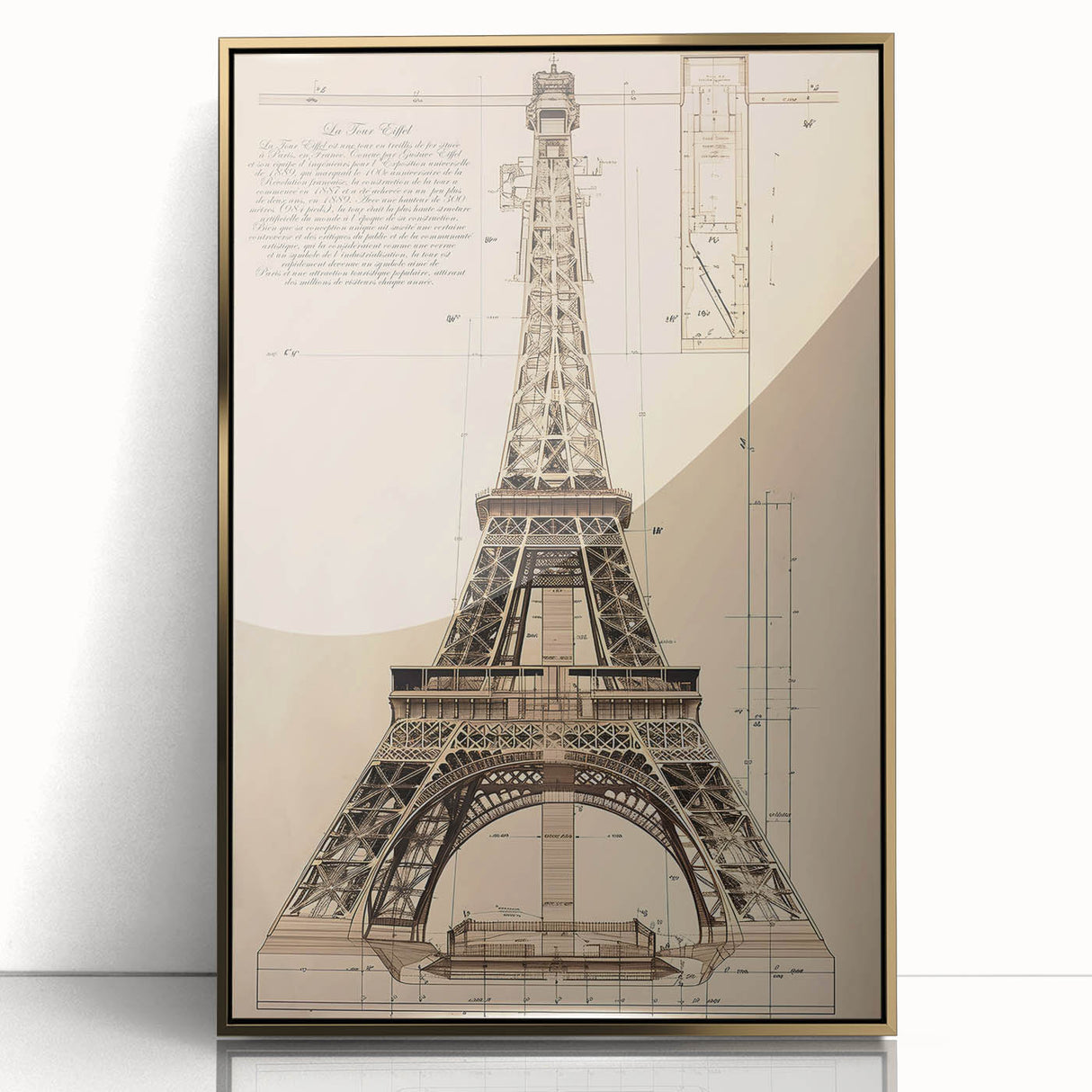 Vintage Eiffel Tower Architectural Wall Art – Historic Building Print