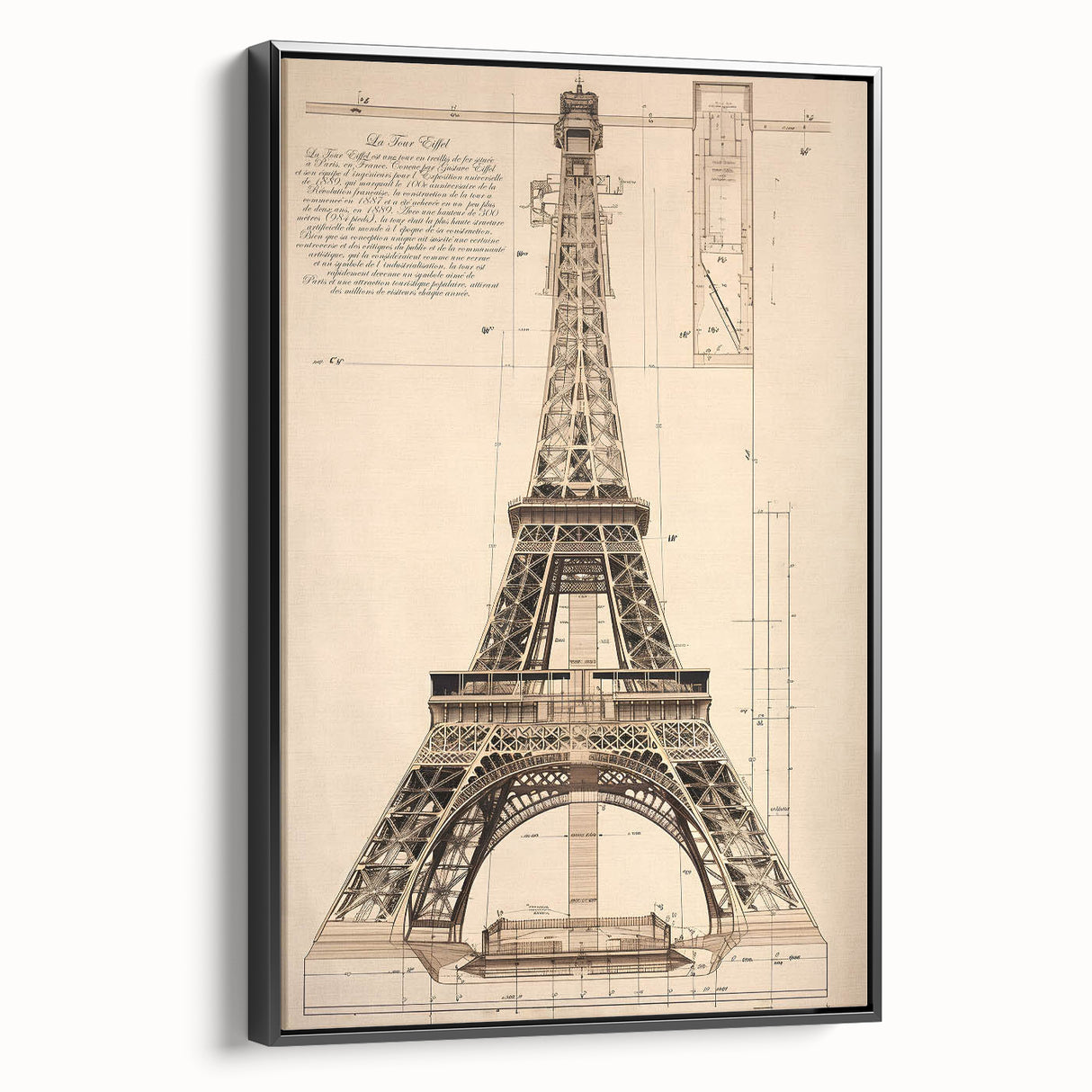 Vintage Eiffel Tower Architectural Wall Art – Historic Building Print