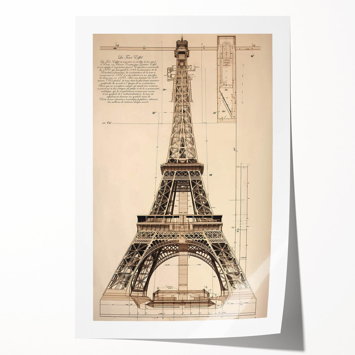 Vintage Eiffel Tower Architectural Wall Art – Historic Building Print