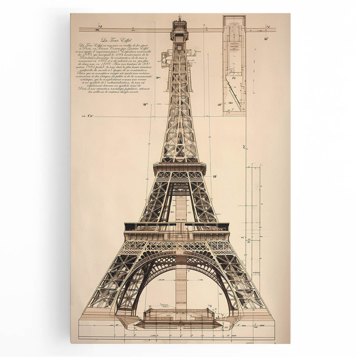 Vintage Eiffel Tower Architectural Wall Art – Historic Building Print