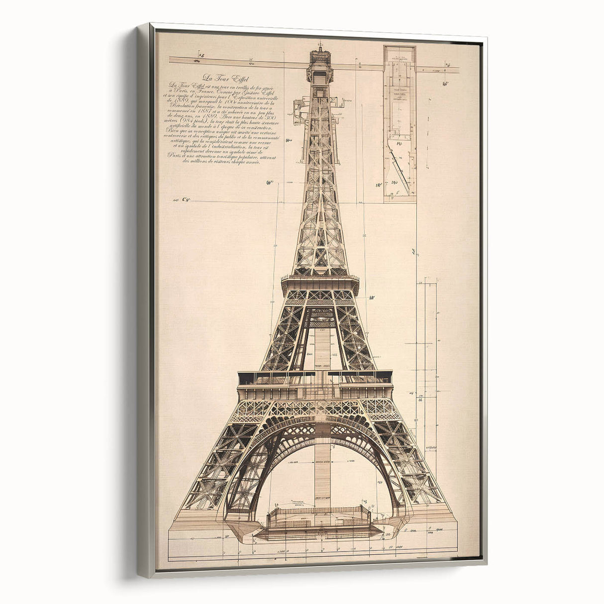 Vintage Eiffel Tower Architectural Wall Art – Historic Building Print